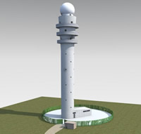 Imagem virtual 3D da torre RADAR