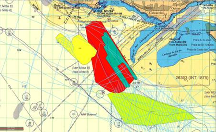 Figura 2- A área de teste do equipamento TOPAS PS120 (foz do rio Tejo)
