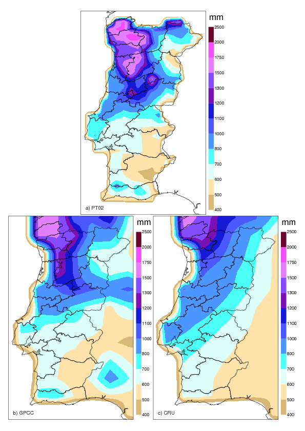 Spatial distribution of daily precipitation in Portugal, 1971-2000