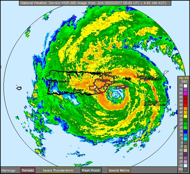 Imagem do radar de Porto Rico que deixou de funcionar às 9:50 UTC, com a passagem do olho do furacão