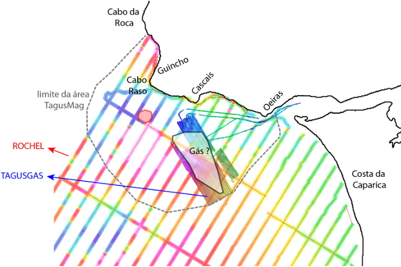 Figura 1: Área de levantamento TagusMag e levantamentos anteriores
