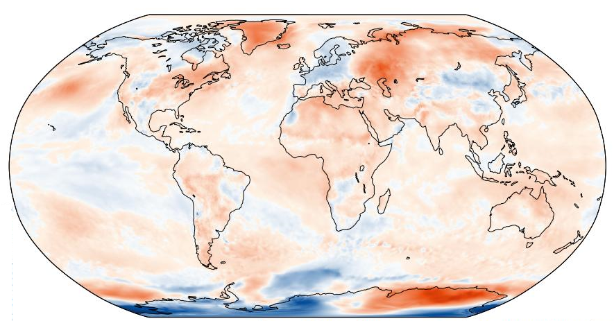 Anomalias da temperatura média do ar no mês de agostode 2021 (ECMWF)