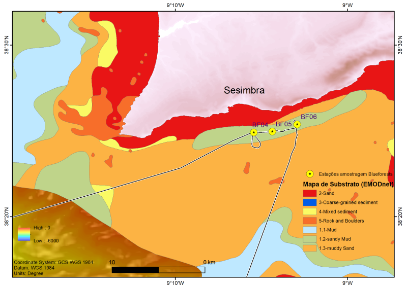 Imagem 3: Mapa de localização dos pontos de amostragem ao largo de Sesimbra