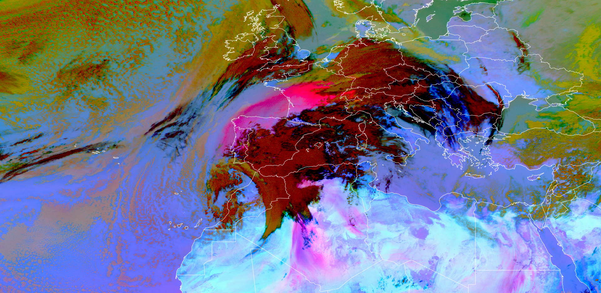 Imagem de satélite de 15/03/2022, com a nebulosidade associada à depressão Célia (Eumetsat)