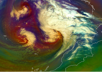 Depressão Martinho - Imagem de satélite RGB Massa de ar para as 00 UTC de dia 20 de março de 2025