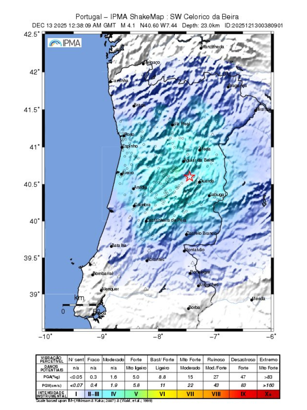 Shakemap do sismo do dia 13 de dezembro