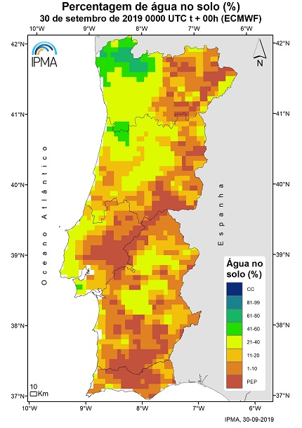 Percentagem de água no solo 